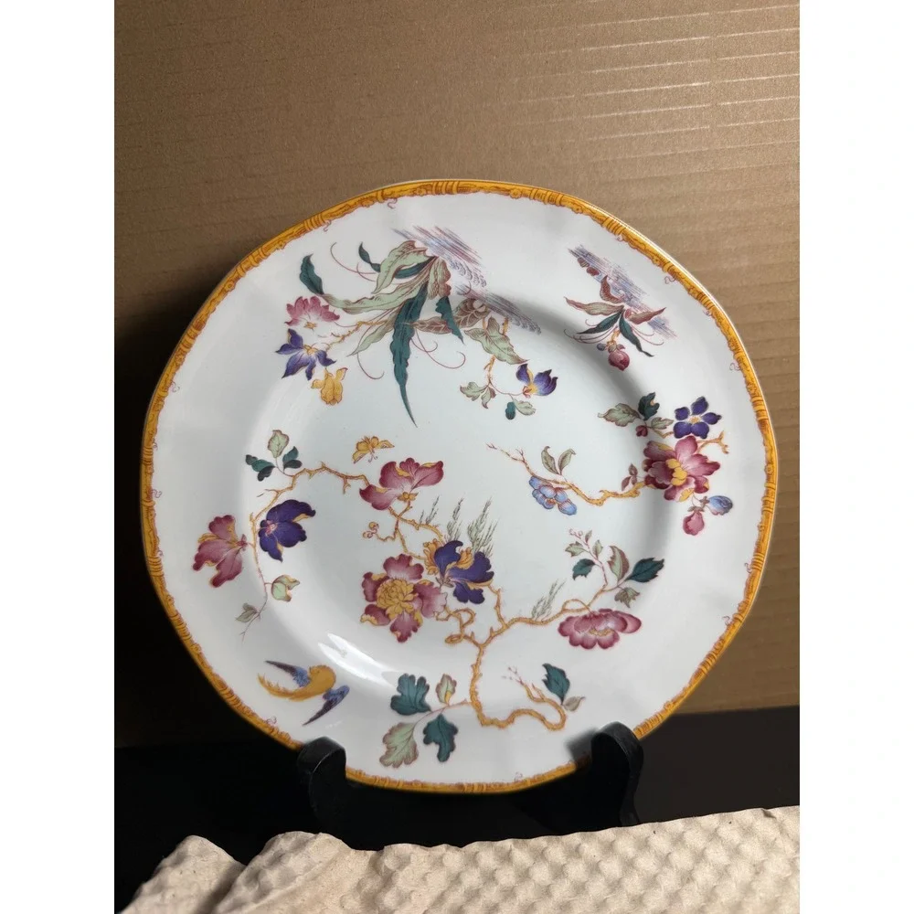 4 Wedgwood Devon Rose Floral Bird Chinoiserie Salad Plates Scalloped Border 8